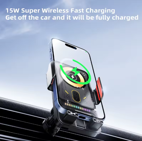 Snjallsímahaldari í bíllin með þráðlausa hleðslu. - Image 2